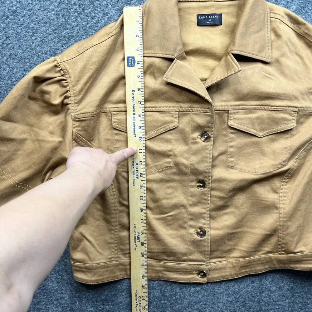 Lane Bryant Jacket Women 18 Tan Cropped Puff Shoulder Cotton Blend m91565